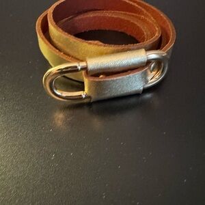 Anthropologie Gold Leather Belt with Gold Buckle 3x EUC